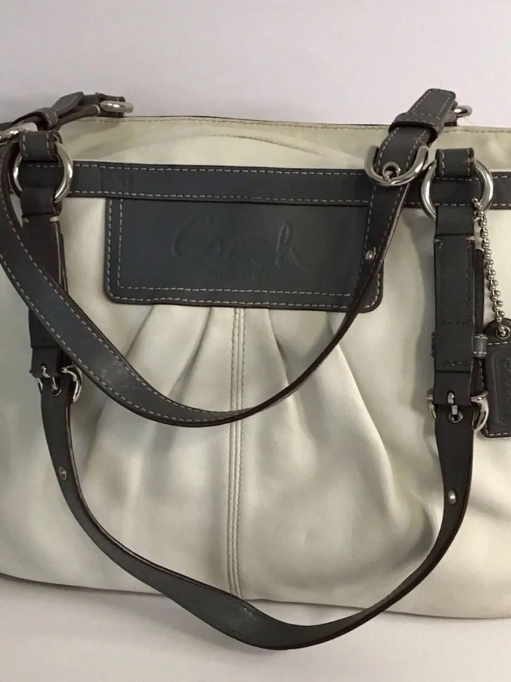 Coach Shoulder white  Gray Leather Purse